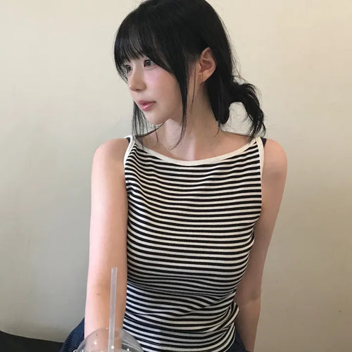 Daily striped boatneck sleeveless top