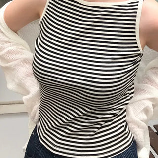 Daily striped boatneck sleeveless top
