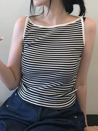 Daily striped boatneck sleeveless top