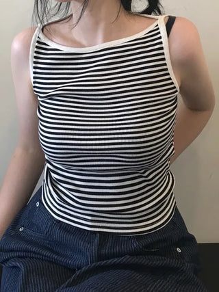 Daily striped boatneck sleeveless top