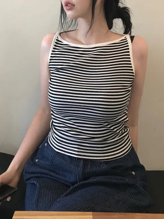 Daily striped boatneck sleeveless top
