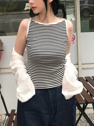 Daily striped boatneck sleeveless top