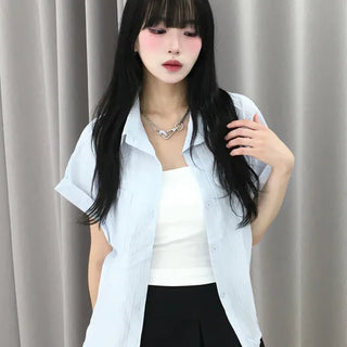Casual Oversized Striped Short Sleeve Shirt