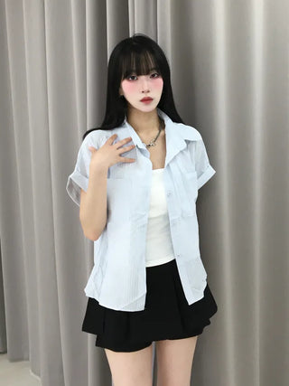Casual Oversized Striped Short Sleeve Shirt