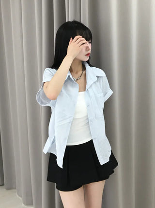 Casual Oversized Striped Short Sleeve Shirt