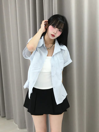 Casual Oversized Striped Short Sleeve Shirt