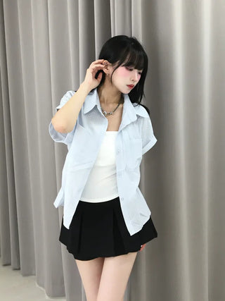 Casual Oversized Striped Short Sleeve Shirt