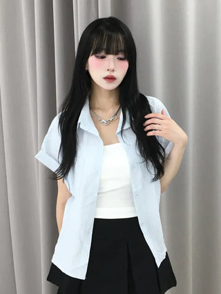 Casual Oversized Striped Short Sleeve Shirt