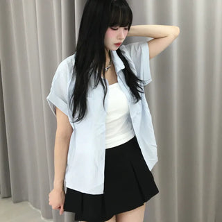 Casual Oversized Striped Short Sleeve Shirt