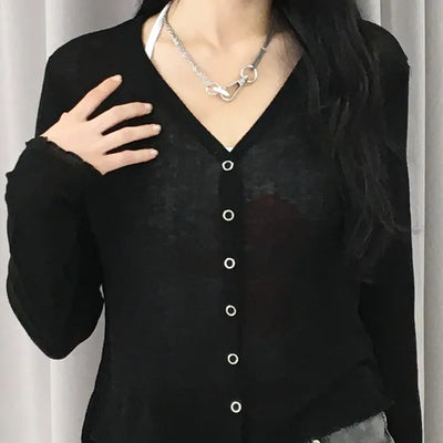Basic Summer V-Neck Long Sleeve Cardigan
