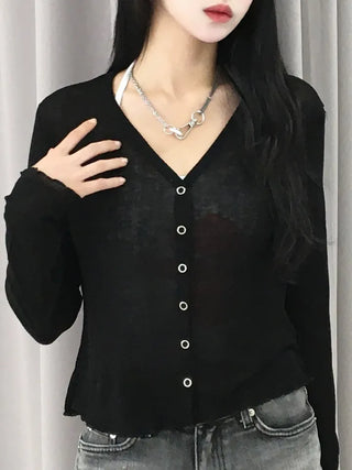 Basic Summer V-Neck Long Sleeve Cardigan