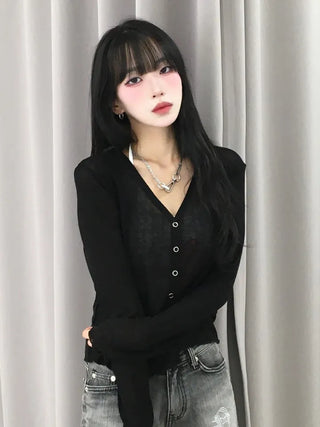 Basic Summer V-Neck Long Sleeve Cardigan