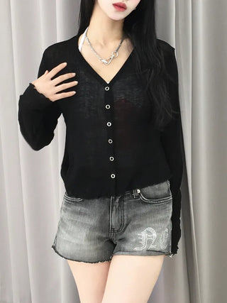 Basic Summer V-Neck Long Sleeve Cardigan