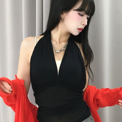 Pure Halter Top Mesh Shirred Sleeveless