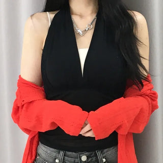 Pure Halter Top Mesh Shirred Sleeveless