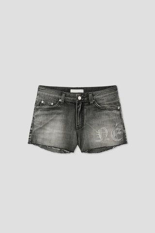Unique Damaged Cubic Low-Rise Denim Shorts