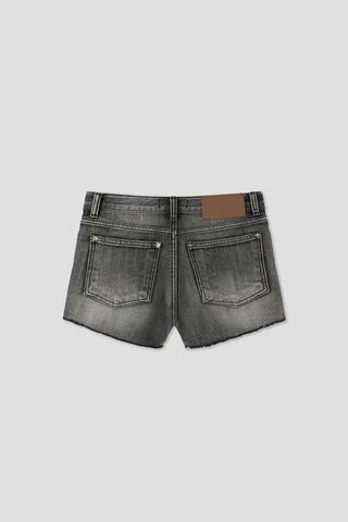 Unique Damaged Cubic Low-Rise Denim Shorts