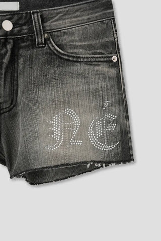 Unique Damaged Cubic Low-Rise Denim Shorts