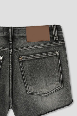 Unique Damaged Cubic Low-Rise Denim Shorts