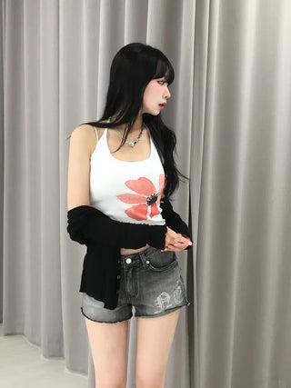 Unique Damaged Cubic Low-Rise Denim Shorts