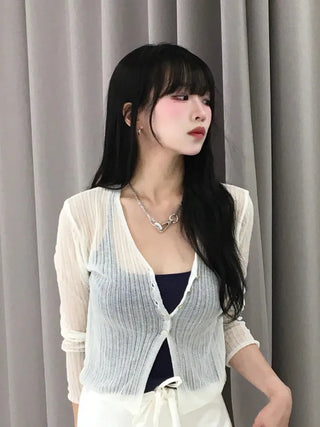 Natural Mother-of-Pearl Button See-through Cardigan