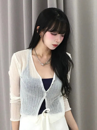 Natural Mother-of-Pearl Button See-through Cardigan