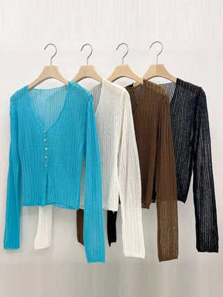 Natural Mother-of-Pearl Button See-through Cardigan
