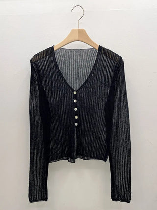 Natural Mother-of-Pearl Button See-through Cardigan