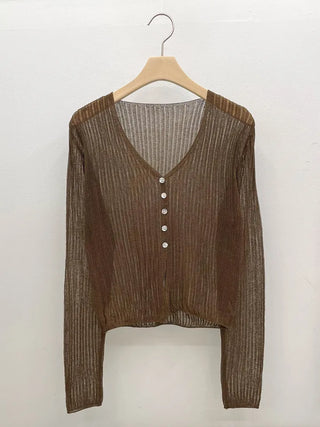 Natural Mother-of-Pearl Button See-through Cardigan