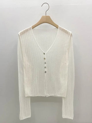 Natural Mother-of-Pearl Button See-through Cardigan