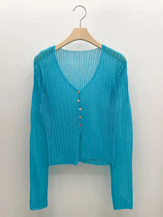 Natural Mother-of-Pearl Button See-through Cardigan