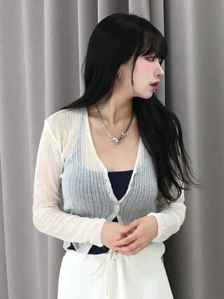 Natural Mother-of-Pearl Button See-through Cardigan