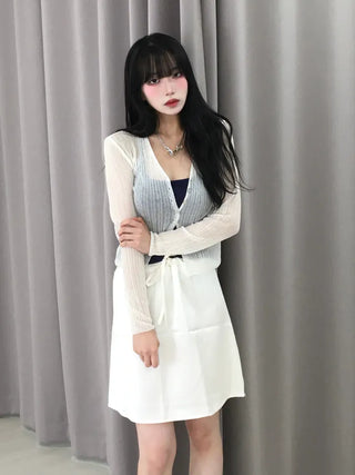 Natural Mother-of-Pearl Button See-through Cardigan