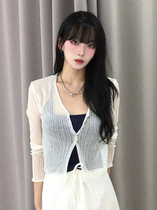 Natural Mother-of-Pearl Button See-through Cardigan
