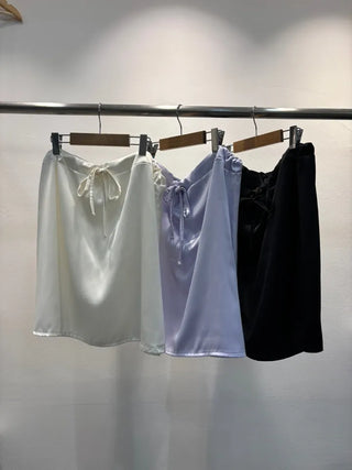 Sweet Satin Elastic Waist Midi Skirt