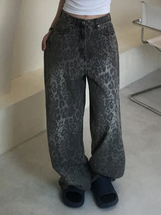 Back Pocket Leopard Wide Cotton Pants