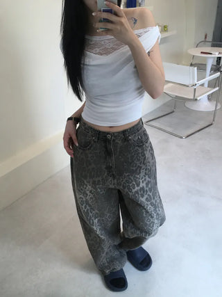 Back Pocket Leopard Wide Cotton Pants