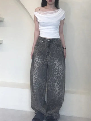 Back Pocket Leopard Wide Cotton Pants