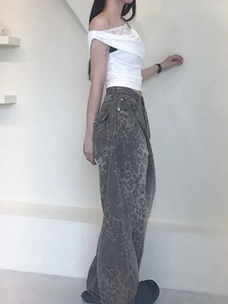 Back Pocket Leopard Wide Cotton Pants