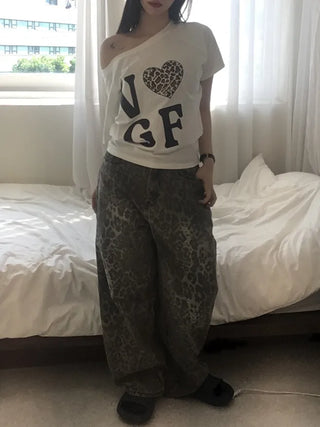 Back Pocket Leopard Wide Cotton Pants