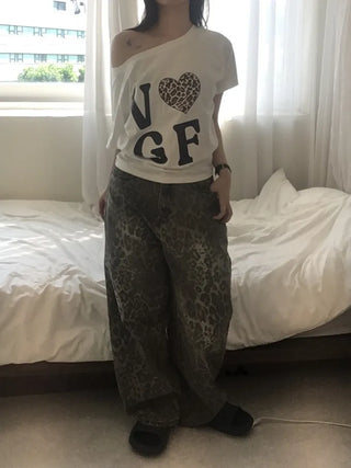 Back Pocket Leopard Wide Cotton Pants