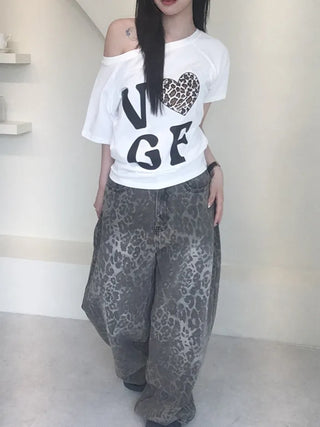 Back Pocket Leopard Wide Cotton Pants