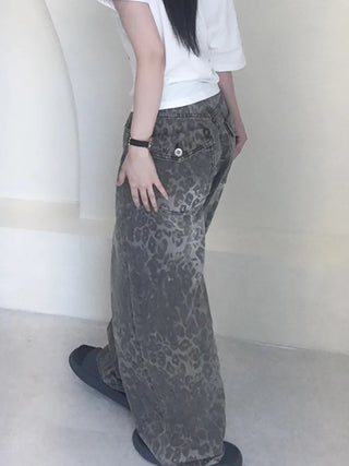 Back Pocket Leopard Wide Cotton Pants