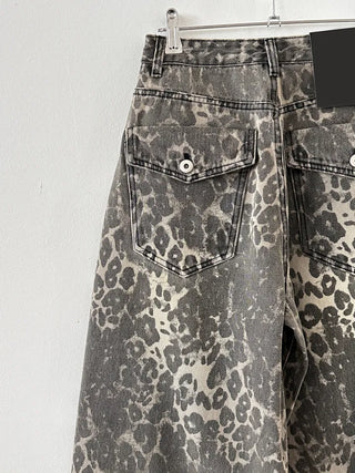 Back Pocket Leopard Wide Cotton Pants