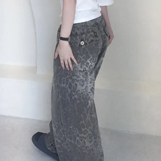 Back Pocket Leopard Wide Cotton Pants