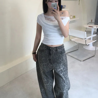 Back Pocket Leopard Wide Cotton Pants