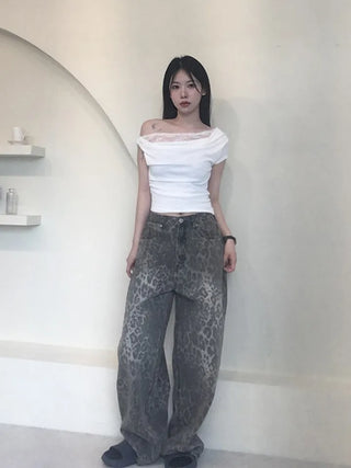 Back Pocket Leopard Wide Cotton Pants