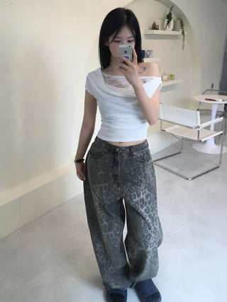 Back Pocket Leopard Wide Cotton Pants