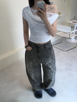 Back Pocket Leopard Wide Cotton Pants