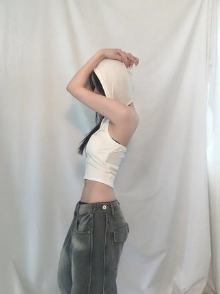 Hoodie Deep V Slim Halter Sleeveless